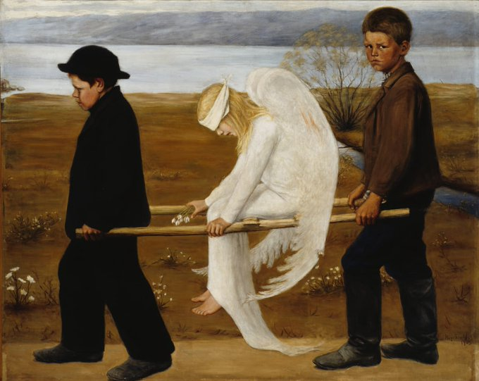 gornyak75's tweet image. Cap&apos;n Peanut B Crunch!
@Peanut_Crunch
My family decided to take part in the #GettyChallenge, where a group reenacts famous art to pass the time during the COVID-19 lockdown.  Here we portrayed &quot;The Wounded Angel&quot; by symbolist painter Hugo Simberg (1903).