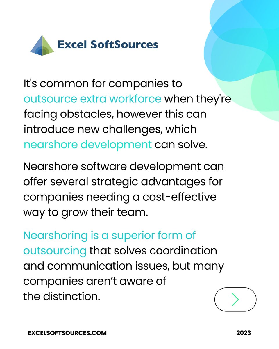 ExcelSoftSource's tweet image. Ever heard of Nearshore Development? 💡
With high-quality outsourcing services, from IT staff augmentation and web application development to DevOps and software integration. 

Excel Softsources has got you covered.
#nearshoring #nearshoreoutsourcing #nearshoresoftwaredevelopment