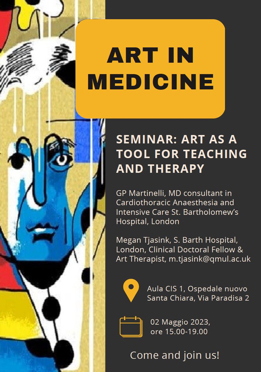 Megan Tjasink (@megantjasink) on Twitter photo Honoured to be presenting with Consultant Anaesthetist <a href="/GiampaoloMarti1/">Giampaolo Martinelli</a> on Art In Medicine at the School of Anesthesiology, University of Pisa. We will be sharing our innovative use of #art and #arttherapy @BartsHospital. <a href="/SBHTheatres/">SBH Cardio/ Thoracic/ Robotic/ General Theatres</a> <a href="/QMUL_WIPH/">Wolfson Institute of Population Health</a> <a href="/Barts_Charity/">Barts Charity</a> Honoured to be presenting with Consultant Anaesthetist <a href="/GiampaoloMarti1/">Giampaolo Martinelli</a> on Art In Medicine at the School of Anesthesiology, University of Pisa. We will be sharing our innovative use of #art and #arttherapy @BartsHospital. <a href="/SBHTheatres/">SBH Cardio/ Thoracic/ Robotic/ General Theatres</a> <a href="/QMUL_WIPH/">Wolfson Institute of Population Health</a> <a href="/Barts_Charity/">Barts Charity</a>