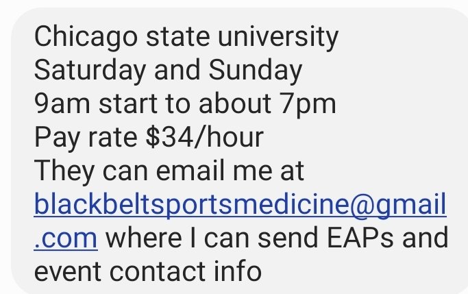 Any ATs licensed in IL interested in weekend coverage here are the details: