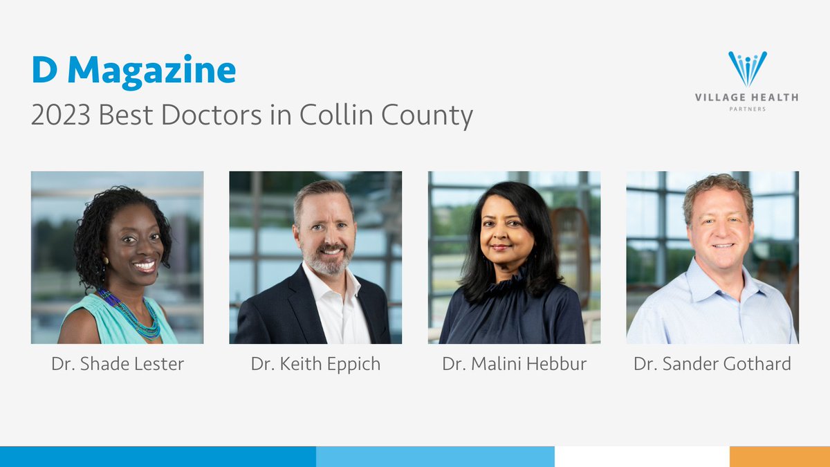 VHPDocs's tweet image. Congratulations to Dr. Lester, Dr. Eppich, Dr. Hebbur and Dr. Gothard for being named “2023 Best Doctors in Collin County” by @DMagazine. Please help us celebrate their achievement! 🎉 #DMagazine #CollinCountyBestDoctors #ThrivingTogether #NorthTexasFamilyMedicine