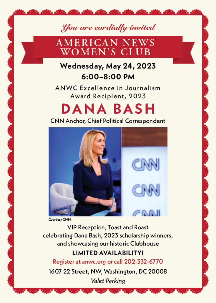 Celebrate the great Dana Bash and 2023 scholarship winners for excellence in journalism on May 24 at the ANWC! Registration closes soon anwc.org/eij-2023-dana-… #DanaBashEIJ2023 #DanaBash #CNN #womentrailblazers