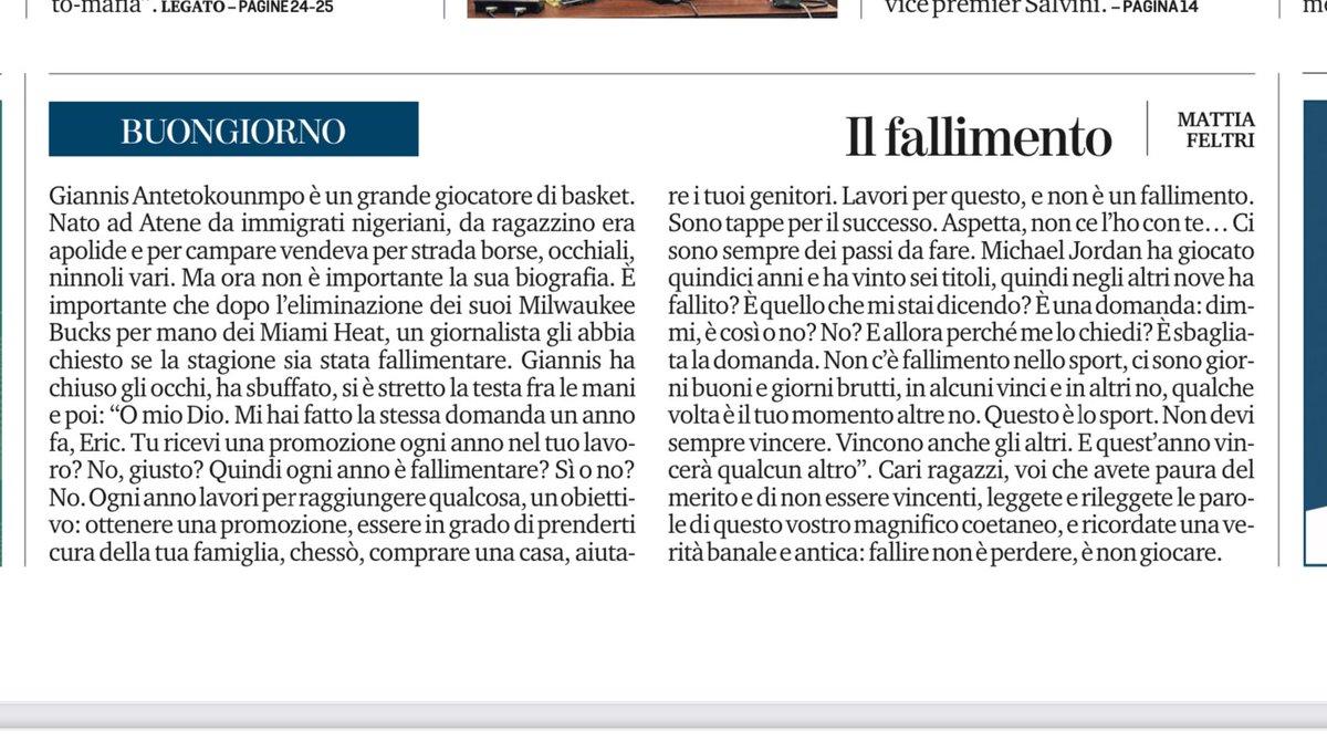 Fallire non è perdere, è non giocare
Un altro grazie per il #buongiorno <a href="/mattiafeltri/">mattia feltri</a>