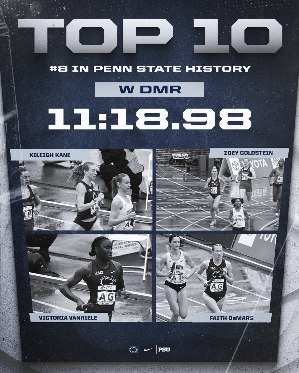 W DMR Championship of America:

Penn State runs an 11:18.98, the Nittany Lions' fastest outdoor DMR since 2018!

The group becomes the eighth squad in school history to go sub-11:20‼️

#WeAre | #PSUTF | <a href="/pennrelays/">Penn Relays</a>