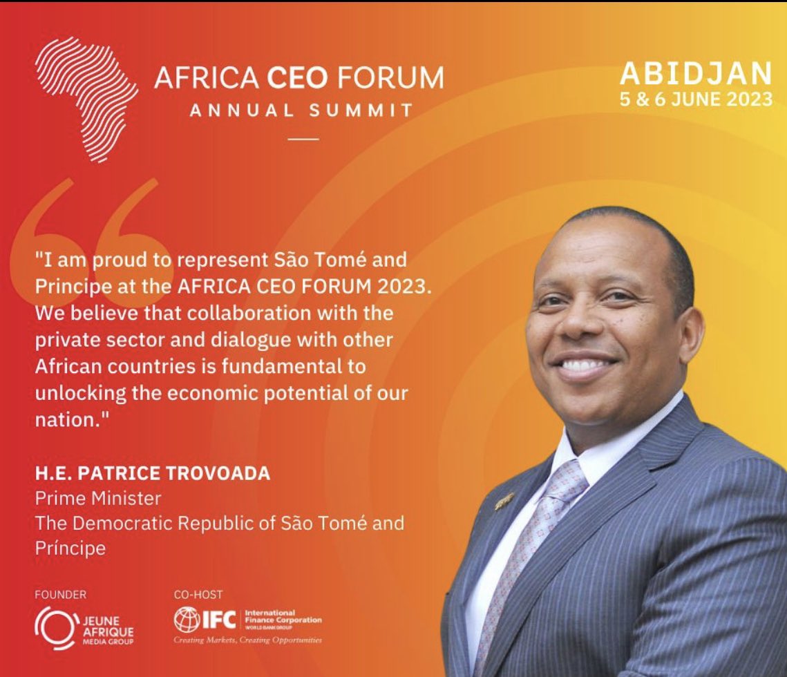 H.E Patrice Trovoada, Prime Minister of the Democratic Republic of São Tomé and Príncipe will be with us for #ACF2023.

THE AFRICA CEO FORUM brings together leaders of governments, the private sector, investors, leading consultants and many more in high-level meetings! 
#SaoTome