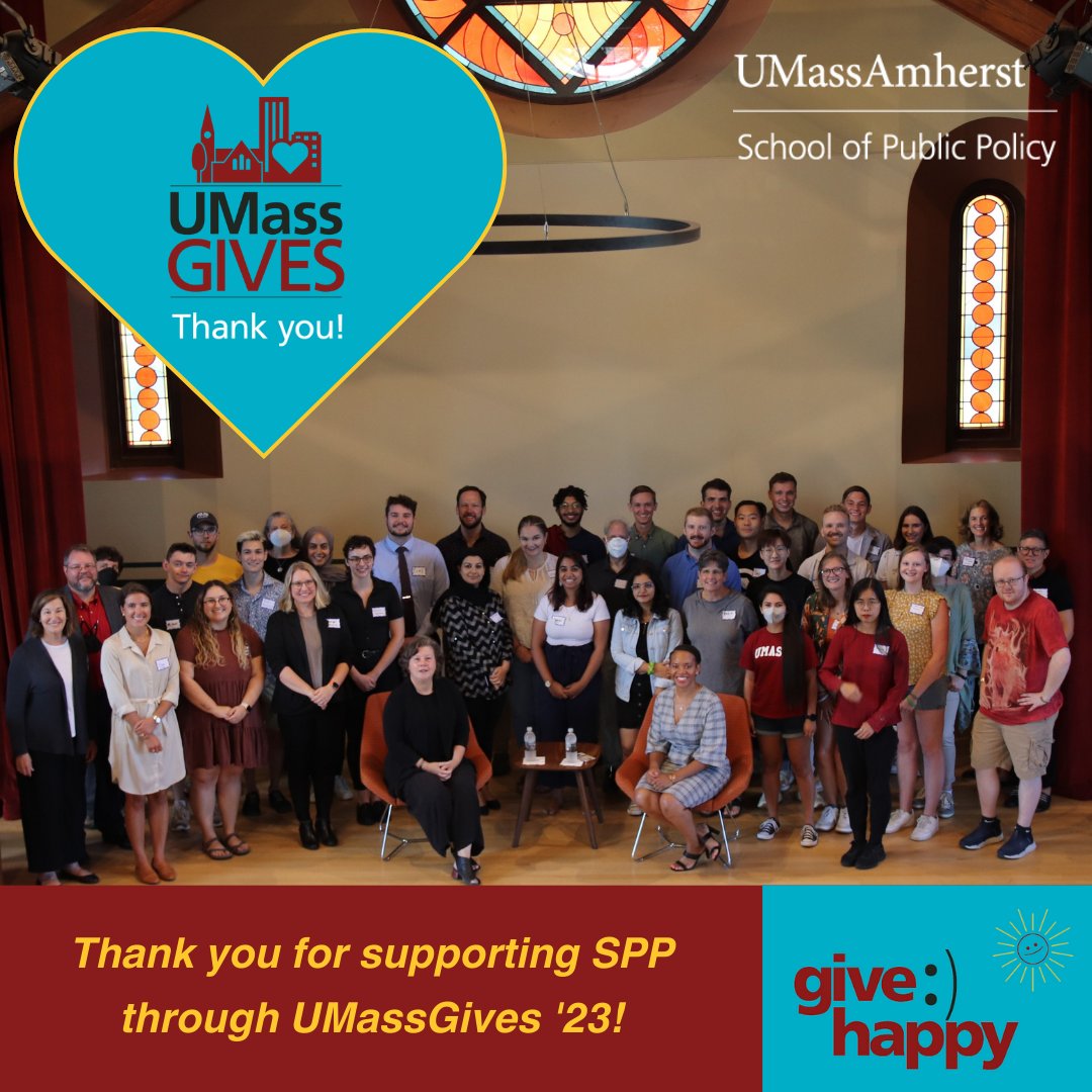 UMassPolicy's tweet photo. We are so thankful for the overwhelming support for UMass SPP students. ❤️
Thank you to our donors who raised $4,445 during UMassGives! This goes directly to SPP students, such as Nia, MPPA '23, to support their internship endeavors. 🌟
#givehappy #umassgives2023 #spppride https://t.co/zTlhTWmRrh