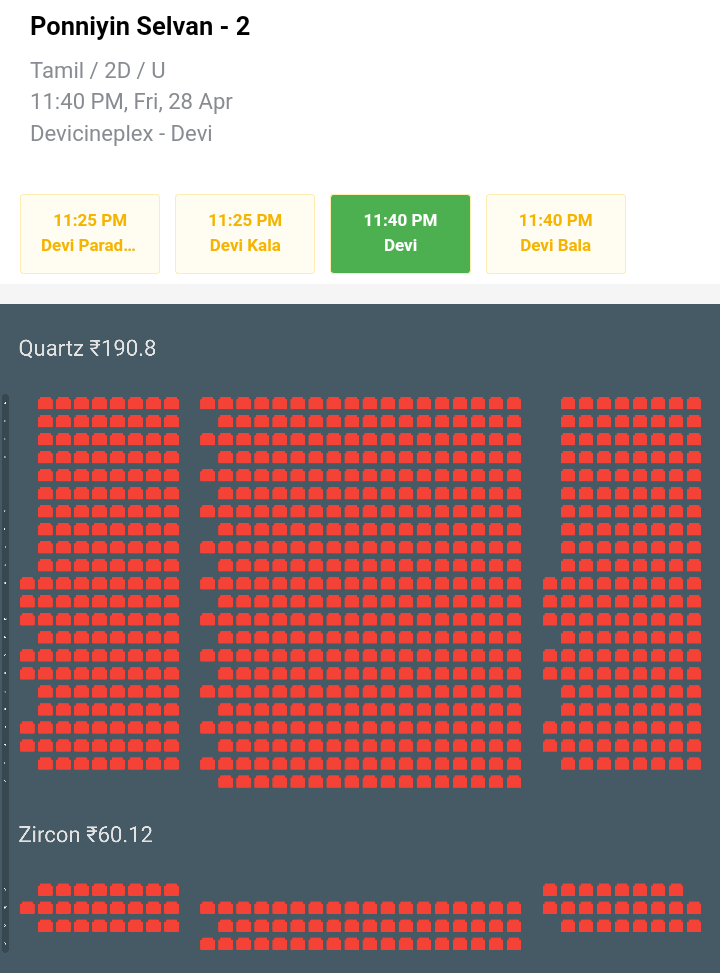 i_RA_Anand's tweet photo. #PS2 - Night show absolute rampage 🔥
Day 1, Night show status in #ChennaiCity 👇
Chennai MountRoad DeviCineplex,
#Devi (838 seats) - Full
#Deviparadise (1047 Seats) - Full
#Devibala (308 Seats) - Full
#Devikala (269 Seats) - Full
***
@chiyaan @Karthi_Offl @actor_jayamravi https://t.co/b8P0eQIsxq