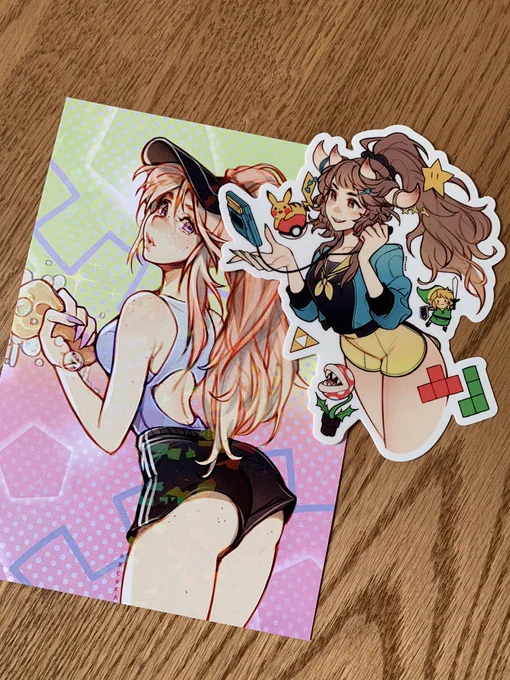 April's Print and Sticker Club rewards!  Game Boy Color Demon and Car Wash Girl (sparkly holo)  Only available for April pledges 