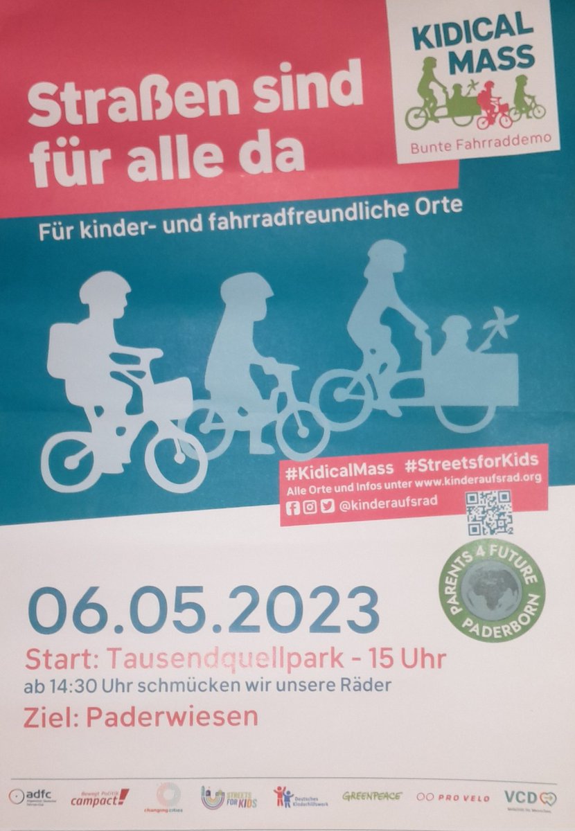 CriticalMassPB's tweet photo. Heute war die Paderborner #CriticalMass wieder mit dem #Farrad auf den Paderborner Straßen unterwegs.
Und die nächste Aktion steht vor der Tür: Die KidicalMass am Sa 6.5.2023 https://t.co/aahhDJx3Fo