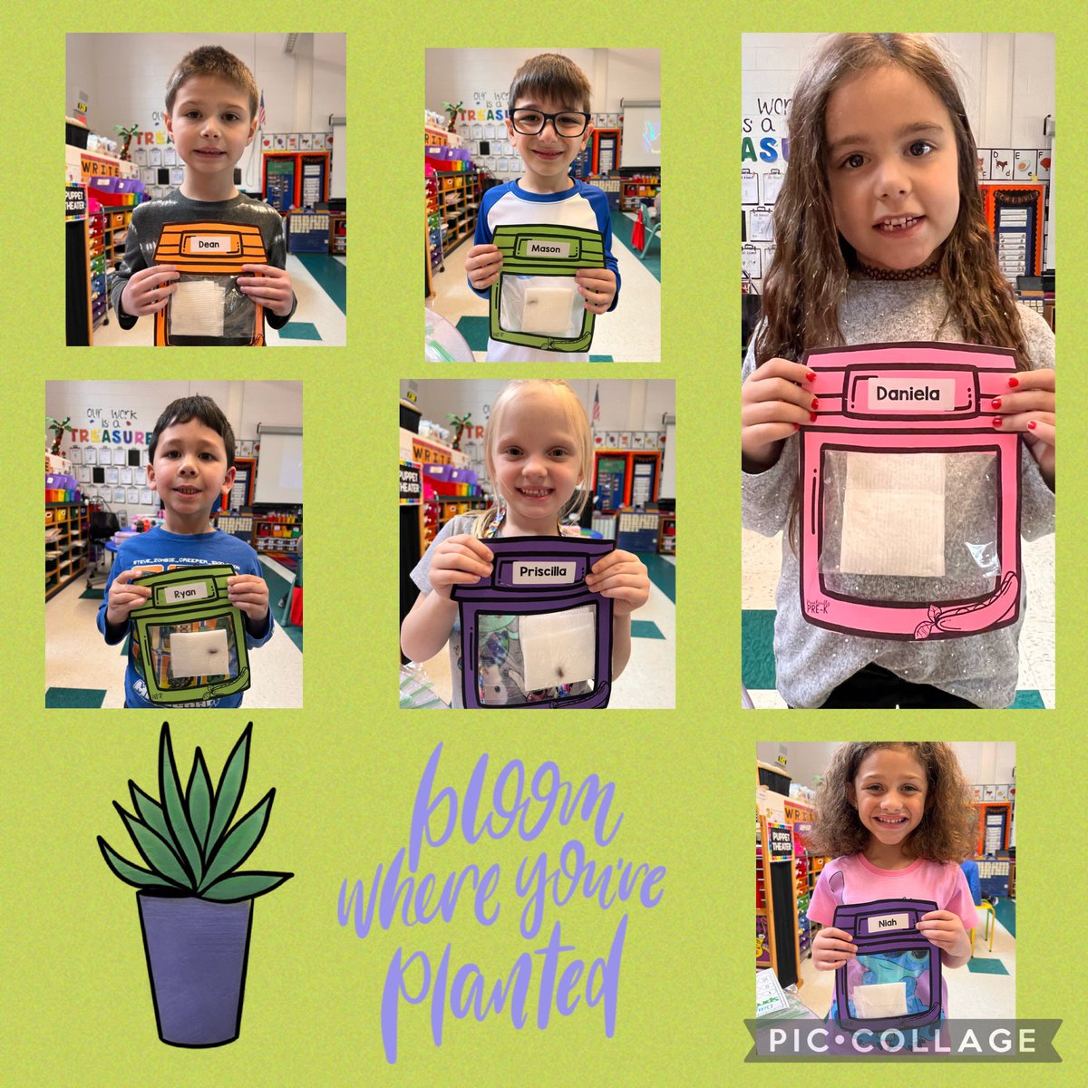 Showing off our green thumbs today! We planted grass and lima beans and can’t wait to watch the magic happen! ✨💚👍🌸 #teamscovill #22teamcatena23
