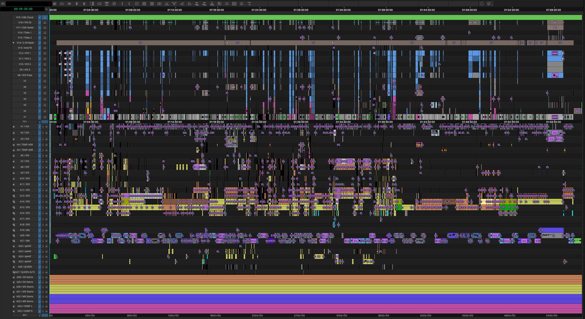 DruicedUp's tweet photo. There’s no new #StarTrekPicard this week, so here’s the Avid editing timeline from the series finale.  Just a few VFX shots in this one 😉 Thanks everyone for watching, this season was an absolute blast to assemble 🖖 @MediaComposer  #timelinetuesday #editing #avid https://t.co/6kXpuepgoC