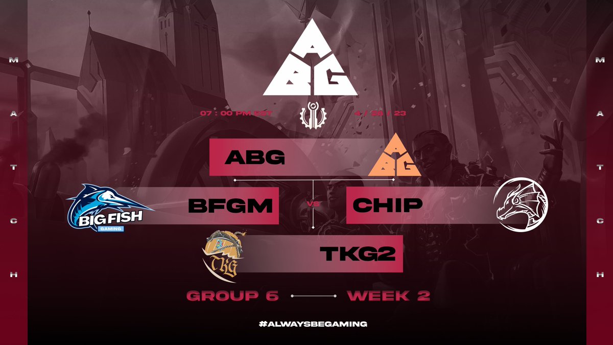 AlwaysBeGaminGG's tweet photo. Today @ 7 PM EST/4 PM PST ABG Piltover (1-2) is making the calculations for victory in Group 6 for the second week of the #GloryinNavori @AegisEsportsLoR League!

#AlwaysBeGaming #ABGWIN #LoR https://t.co/56FwRbqj6C
