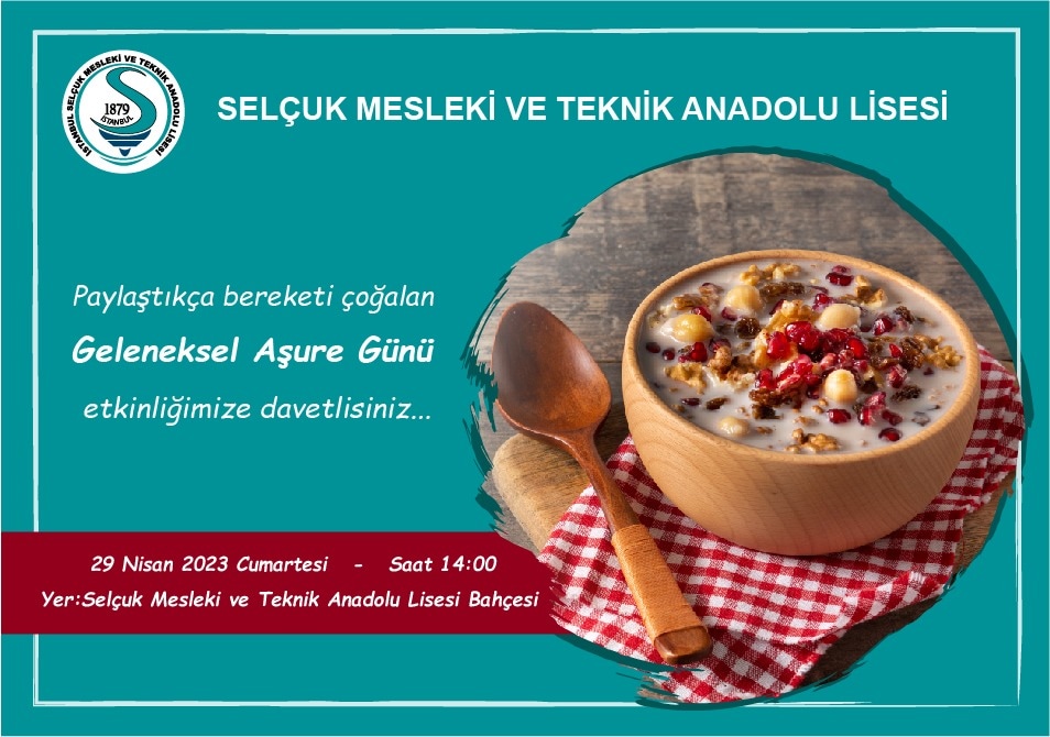 Geleneksel "Aşure Günü" etkinliğimiz  29 Nisan Cumartesi saat 14.00'te okulumuz bahçesinde gerçekleştirilecektir. Tüm Mezun ve Mensuplarımızı davetlidir.
<a href="/mucipkina/">Mucip KINA</a> 
<a href="/AtakanKarabag/">Atakan Karabağ</a> 
<a href="/istanbul_MTE/">İstanbul Mesleki ve Teknik Eğitim</a>
<a href="/tcmeb/">Millî Eğitim Bakanlığı</a> 
<a href="/memleventyazici/">Levent Yazıcı</a>