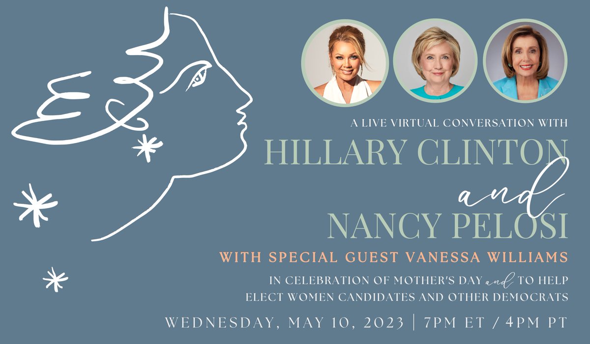 Lovely news! The one and only Vanessa Williams (@VWOfficial) will join me and @TeamPelosi for a Mother's Day celebration to elect more Democratic women. Will you? bit.ly/HRC-Pelosi-May…