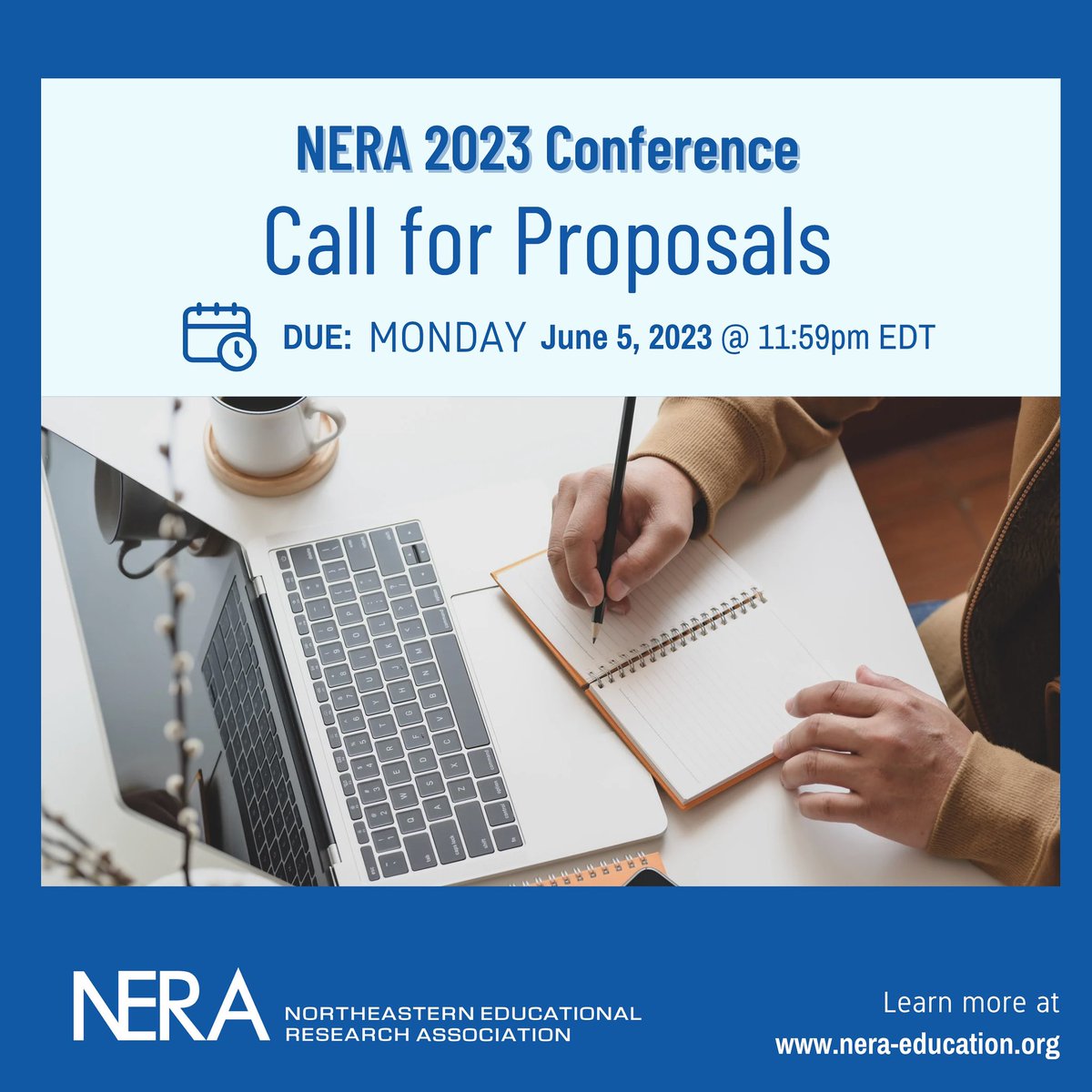 🔊 We are accepting proposals for NERA 2023! 🔊 

Check out the Call for Proposals here: nera-education.org/docs/2023_FAQ_…. 

Submission deadline is June 5th!

#NERA #northeasterneducationalresearchassociation #highereducation #research #callforproposals #inpersonconference