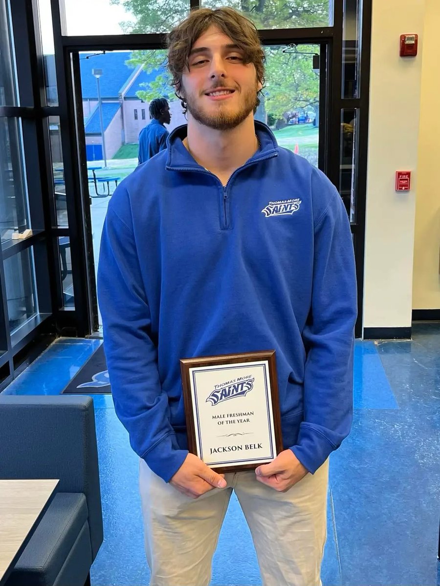 CoachNorwell's tweet photo. Congratulations to LB @JacksonBelk for winning freshman male athlete of the year. He can flat out give a great acceptance speech as well!! #GoSaints #Tommies https://t.co/WDwtag29qR