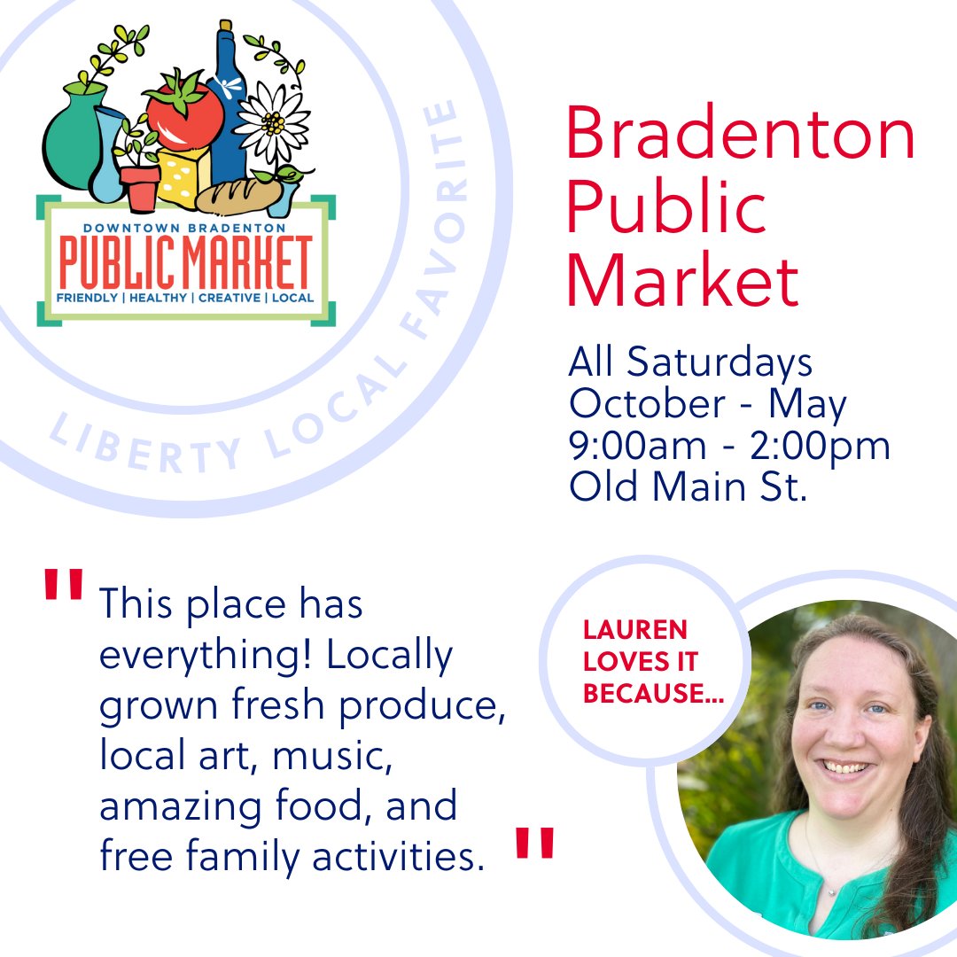 Liberty_Savings's tweet photo. There are only a few Saturdays left this season, don't miss your change to experience this downtown Bradenton community staple!🍊🎵🎨 

Follow us for more Bradenton, Sarasota, and Venice local insights!
#farmersmarket #localsource #community #lovelocal https://t.co/jnTyt33Fun
