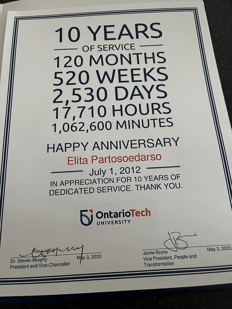 Actually took 17 years of working at <a href="/ontariotech_u/">Ontario Tech University</a> to earn this.