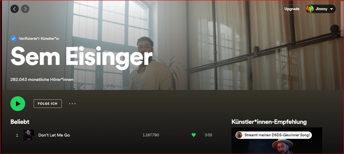 Herzlichen Glückwunsch  Sem Eisinger  zu 1 Million Spotily Streams!
Kennst du es noch mal hören Von Don´t Let Me Go Sem Eisinger <a href="/Spotify/">Spotify</a> 
open.spotify.com/intl-de/artist…