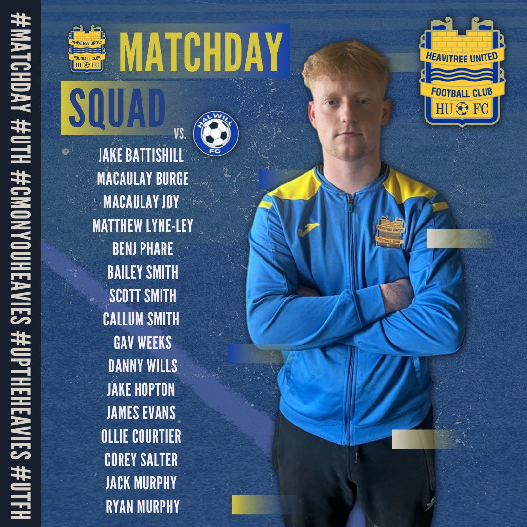 MATCHDAY SQUAD 🚨

Heavitree United vs. Halwill Football Club at Wingfield Park 🌲

The heavies are still fighting for those promotion spots so make sure to come down and cheer the boys on 🔥

🗓️ Saturday April 29th
⚽️ 3PM kick off
📍 Heavitree Social Club, Wonford Hill, EX1 3BS
