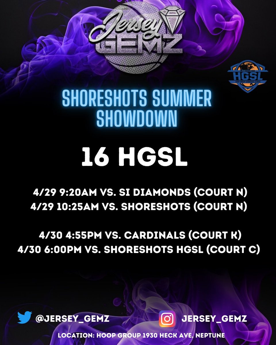 See my 16U HGSL team schedule for this weekend at Hoop Group in Neptune, NJ