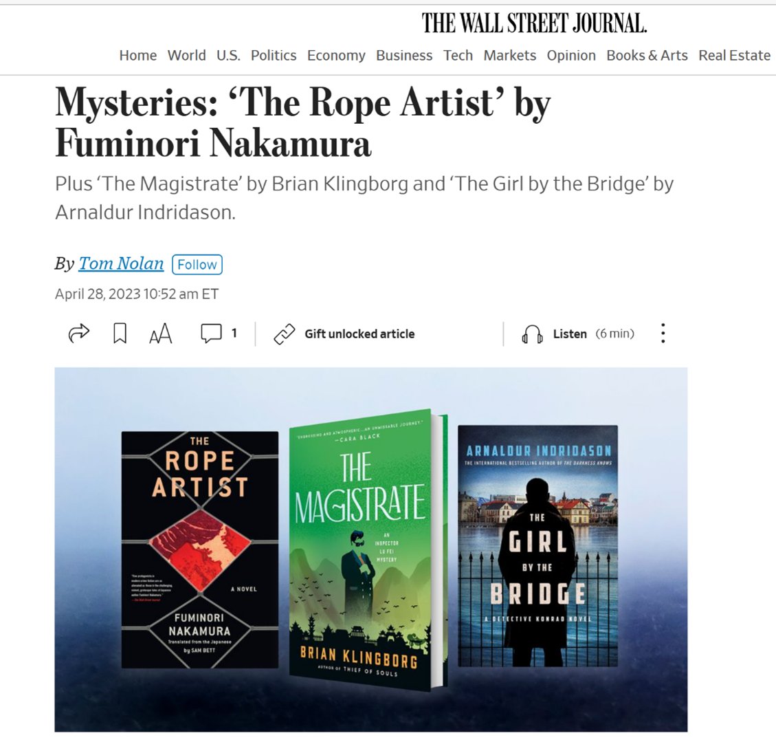 The Magistrate: An Inspector Lu Fei Mystery 
By Brian Klingborg 
Minotaur 320 pages
Wall Street Journal review, ends with:
 
an action-rich finale calculated to warm the heart of even the most vigilant avenger