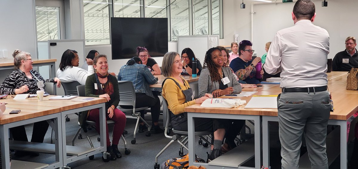 goldiebug's tweet photo. More from #35VHC @VHamiltonConf : wonderful discussions in small groups about solutions to getting more diverse books to kids; KSU  grad students poster sessions; AR technology used with children's books; author &amp; VHC co-founder Dr. Tony Manna talks with Cecily and the group. https://t.co/I9tKxsguct