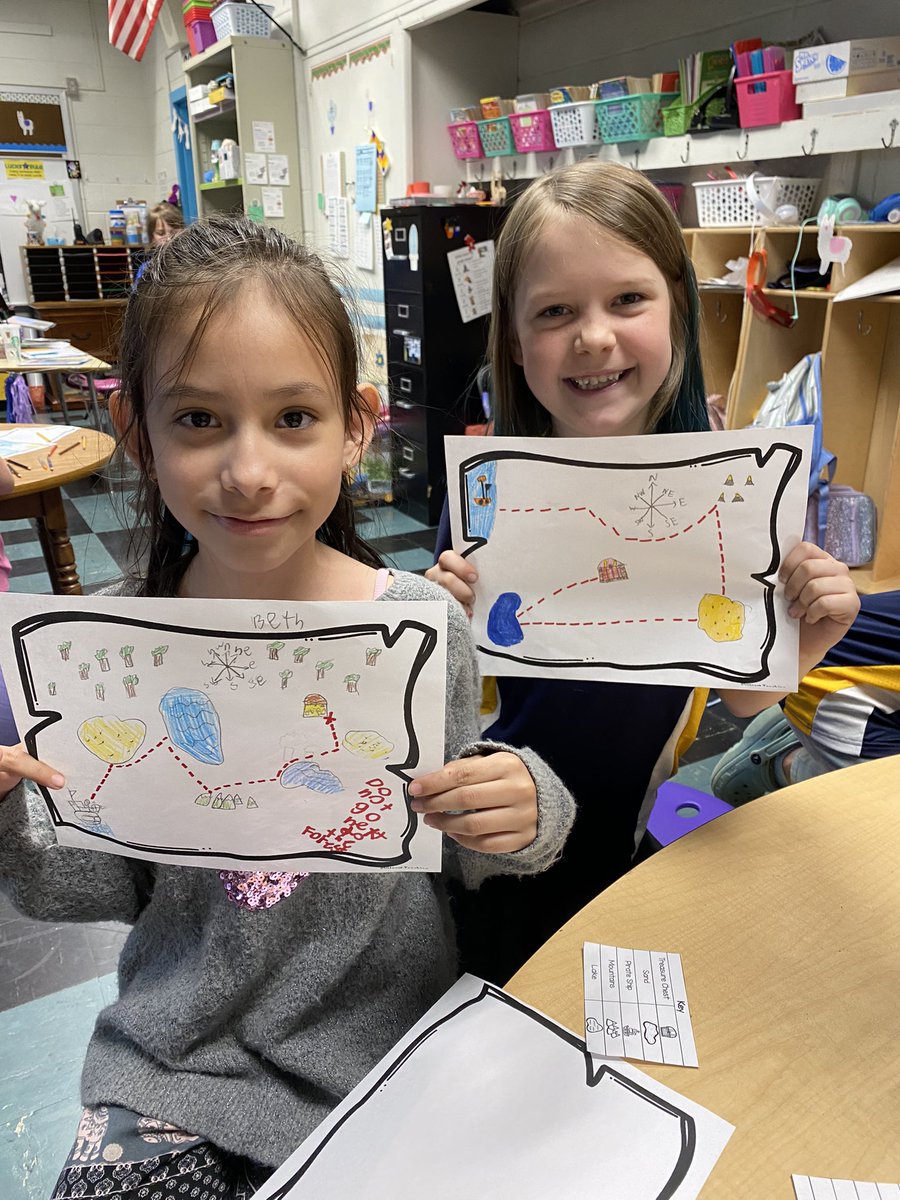 TroxellShannon's tweet photo. To end our map unit, we created our own pirate treasure maps and used directional words to write instructions to find the treasure! @HTShuskies @SalusKayla https://t.co/f8eDD85gEE