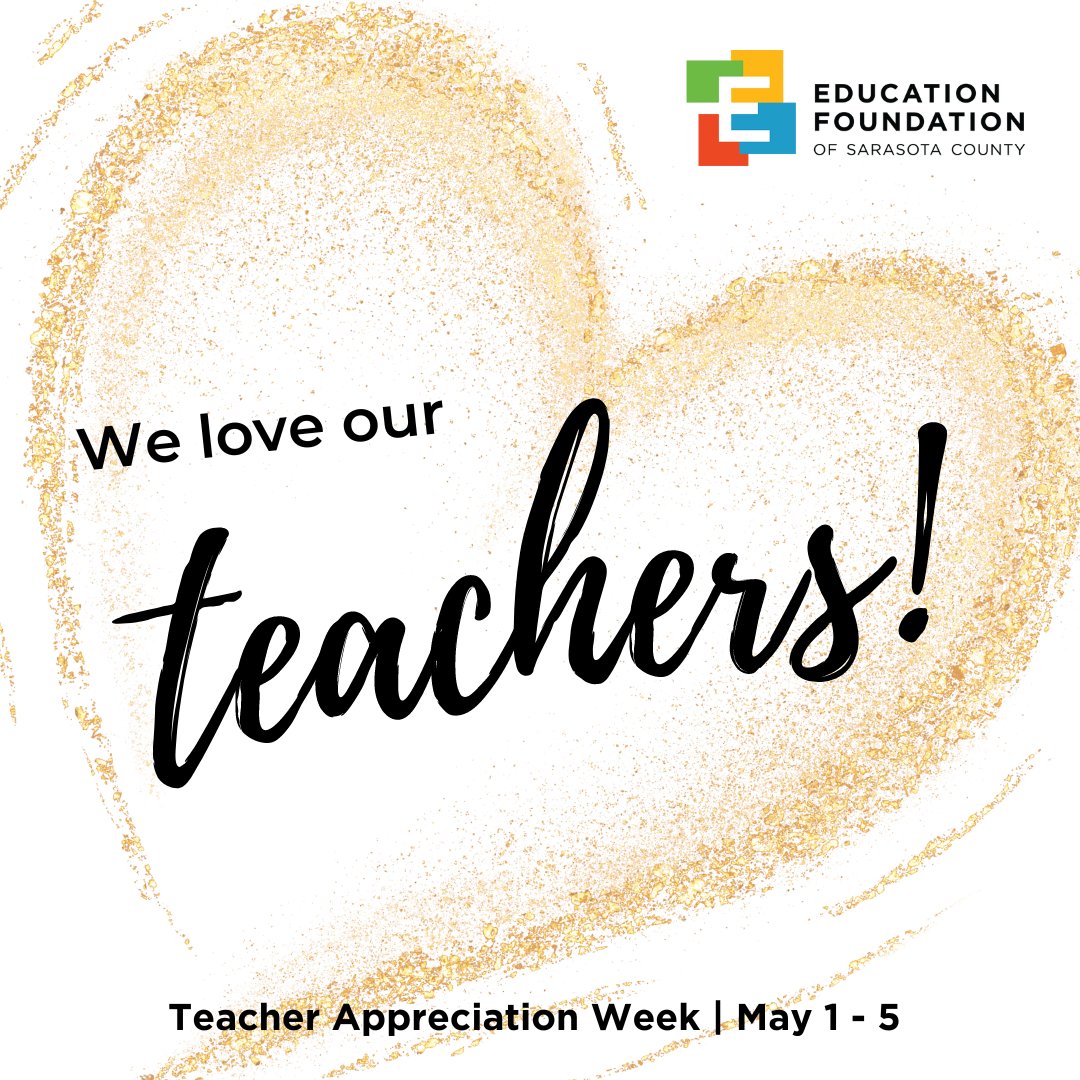 Teacher Appreciation Week is almost here, and it's time to recognize the amazing teachers in <a href="/sarasotaschools/">Sarasota Schools</a> who do so much for their students and who keep our community thriving.

Please share your gratitude for a teacher. We'd love to hear!
edfoundationsrq.org/teachers/teach…