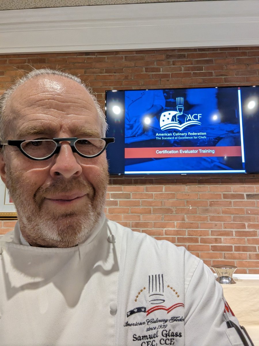 ChefSamGlass's tweet photo. Getting ready to conduct Certification Evaluator Training for some of my @acfchefs colleagues. Tomorrow they apprentice as two #chefs challenge the Certified Executive Chef practical exam. #certificationmatters #culinaryeducator #leadbyexample #practicewhatyouteach #cheflife https://t.co/Gsr4qQC9n9
