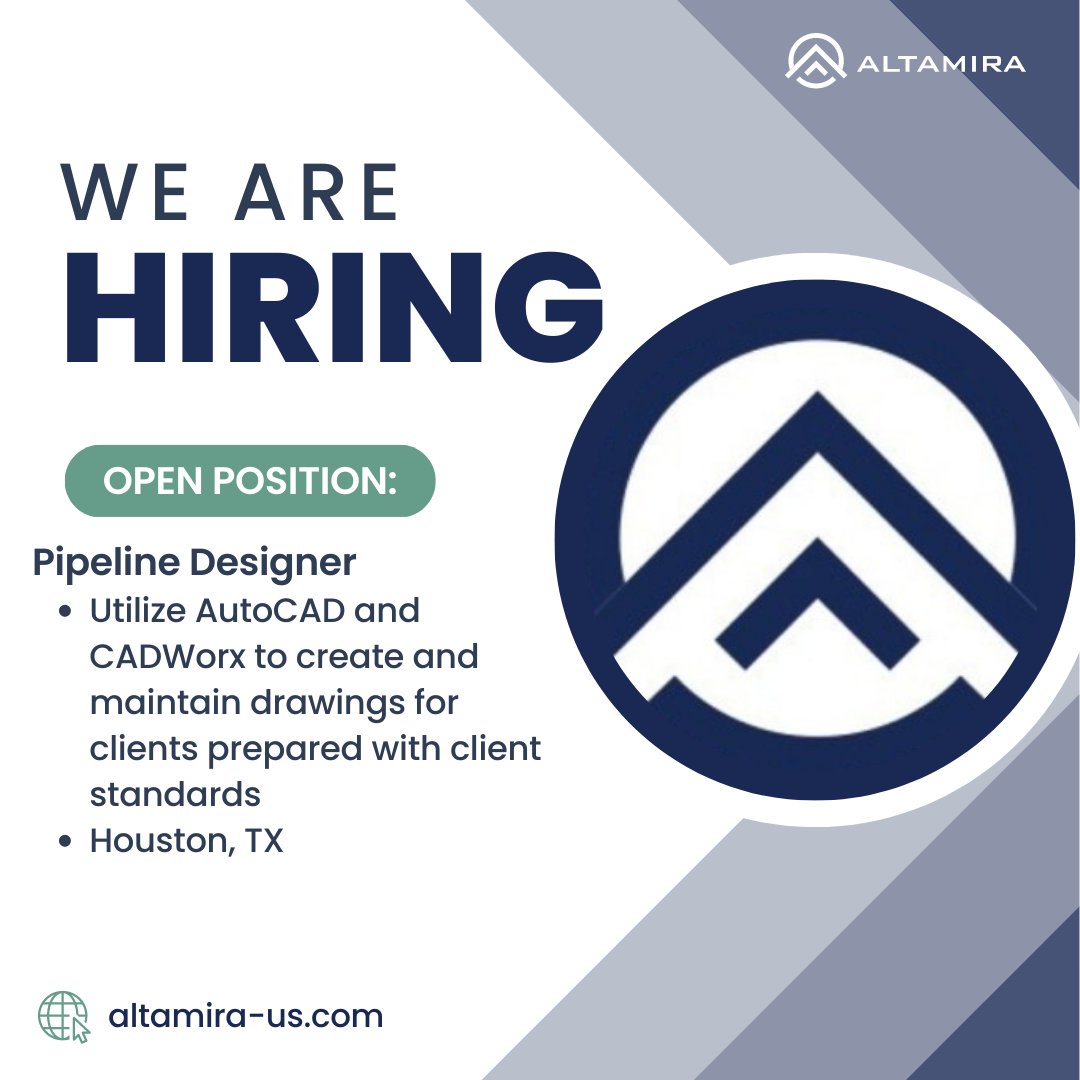 altamira_us's tweet image. Are you a multi-skilled Civil 3D/CADWorx Designer? If so, ALTAMIRA is searching for qualified individuals to be a part of our growing team. Learn more about how you can join our ALTAMIRA family at hubs.ly/Q01MRLpm0! #Hiring #Altamira #PipelineDesign