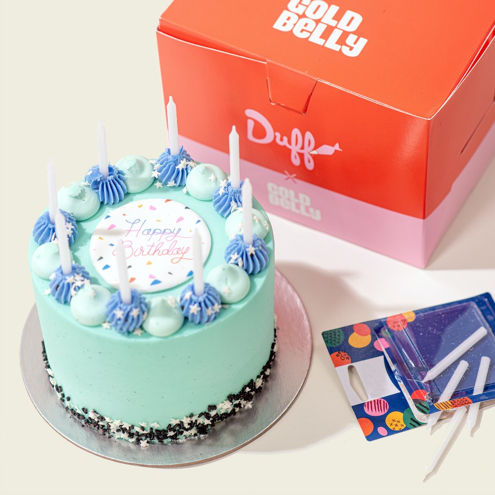 My confetti birthday cake ships nationwide with @Godlbelly! It’s iced in teal buttercream frosting and decorated with dollops of icing, sprinkles, and “Happy Birthday” printed on the top in sugar! Candles included!