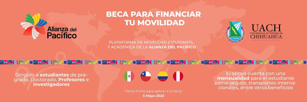 CSRI_UACH's tweet image. ¡LA BECA ALIANZA DEL PACÍFICO YA ESTA ABIERTA!🤩
Esta beca te ayuda a financiar tu movilidad en Colombia, Chile, Perú y México🌎
👉La fecha límite para aplicar a esta beca es el 5 de mayo
¡Reúne tus documentos y no esperes para aplicar!📣
cutt.ly/15I0ekA