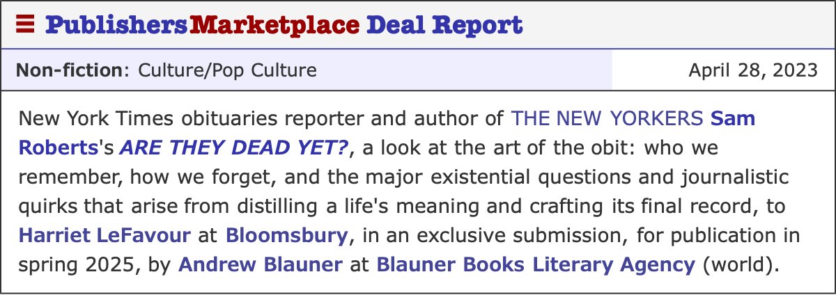 From <a href="/PublishersLunch/">PublishersLunch</a>: