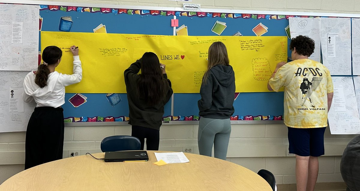 CVanDerWende's tweet photo. Which lines from text pressed on your heart this week? 📚 💙 Students share impactful quote art in book club discussions. @wyckoffschools @WPSEisenhower https://t.co/Y1rAe71W4g