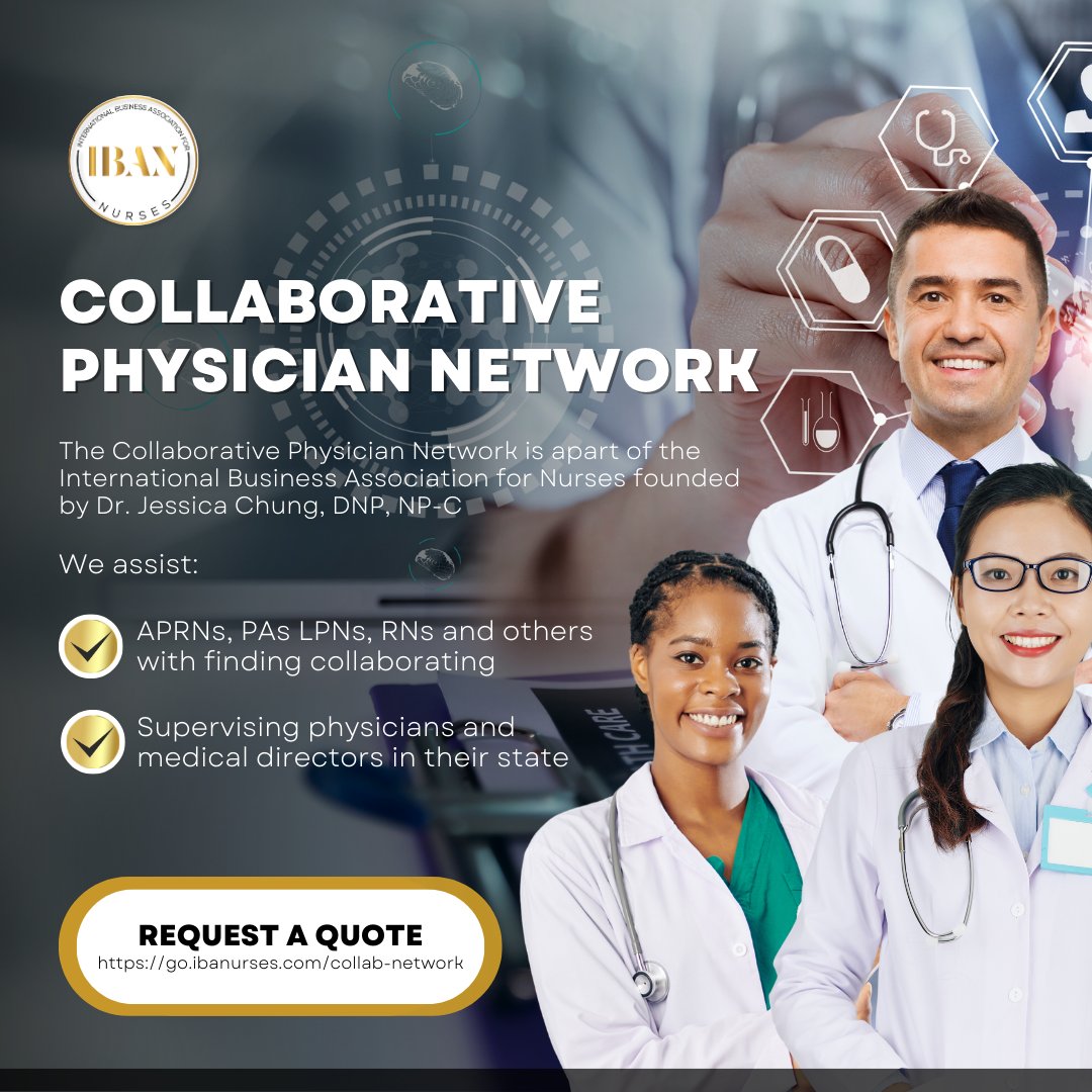 Don't Spend Months or Even a Year Looking for a Collaborative Physician

Request a quote here: go.ibanurses.com/collab-network

#collaborativephysician #physiciannetwork #nursepractitioner #nurseentrepreneur #blacknurse #medicaldirector #collaborativephysician