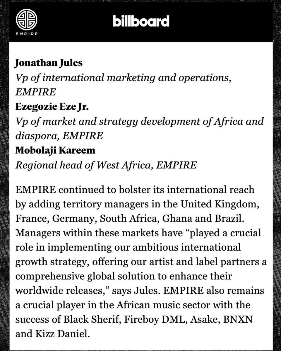 iamEZE's tweet photo. Protecting my peace while building this beast @EMPIREAfrica @EMPIRE with the leanest &amp; meanest team in Africa.
Brick by brick, we build all 54. 

Thankful for the opportunity to serve, build real artists &amp; label partners, and do what I love with like-minded individuals. https://t.co/2STFb4ZTI6