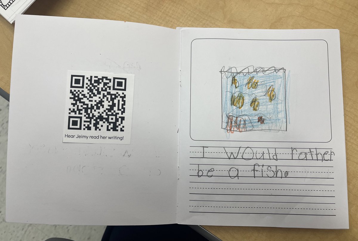 FCPS_MsGriffith's tweet photo. Used https://t.co/2WS67qh3Sh to record my students reading their opinion writing. We attached the QR codes to the inside cover. Can’t wait for them to show their families their published book! https://t.co/4sxh17883Q