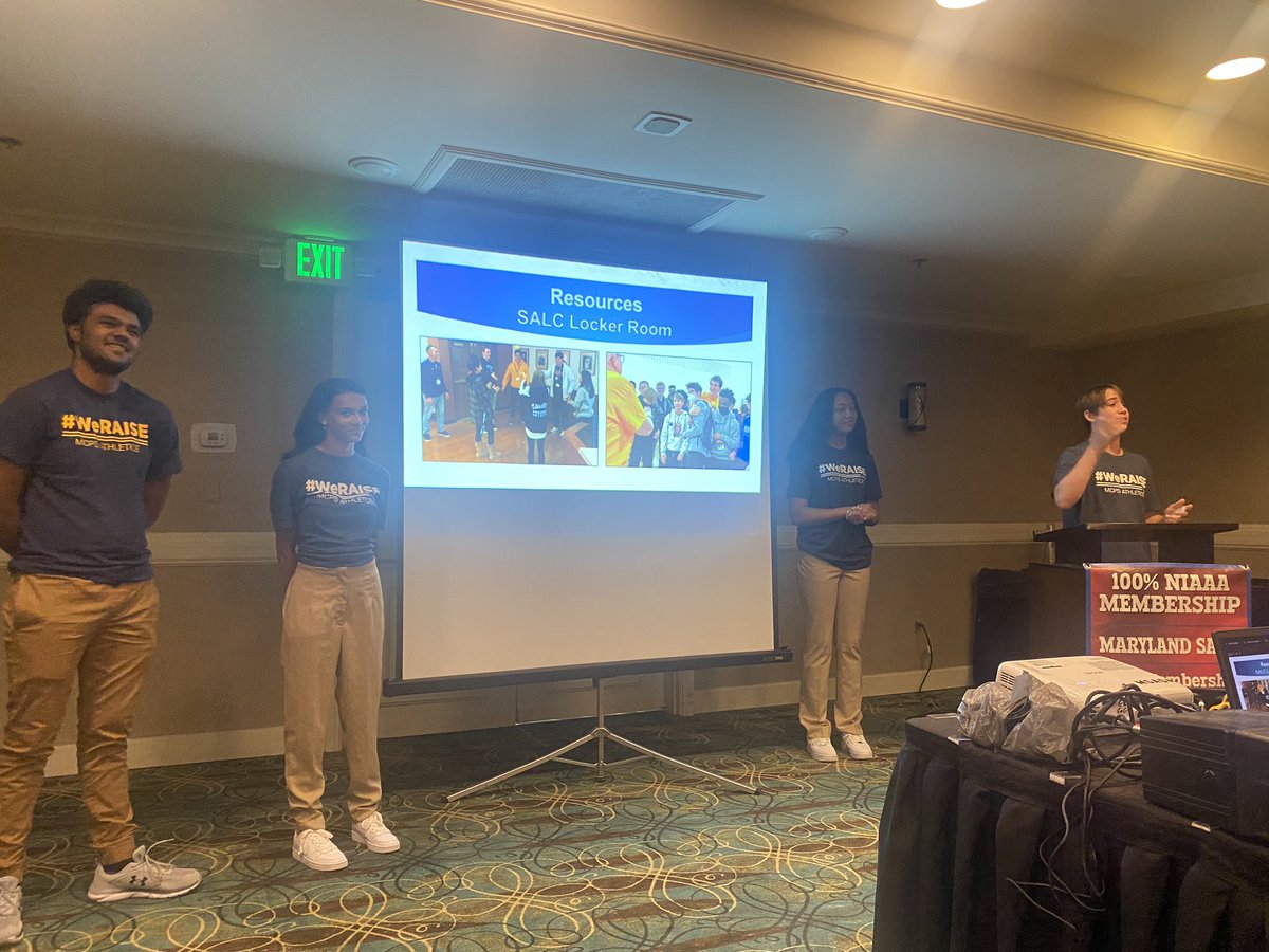 WMRinesSports's tweet photo. So incredibly proud of Ella Rishell, a 3 sport honor student-athlete & 1 of our 2 representatives for the @MCPSAthletics student-athlete leadership council (SALC) who is presenting to a PACKED room at the @MDSADA conference about the AWESOME things our SALC does in MCPS! https://t.co/cquYsJQ09j