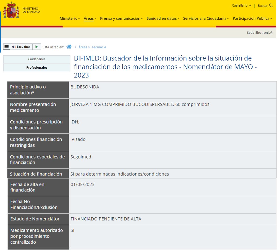 AlfredoLucendo's tweet photo. Página web del Ministerio de Sanidad: Jorveza aparece por fin como FINANCIADO a partir del 01/Mayo/2023. Sin embargo... https://t.co/uY3xgQipJ8