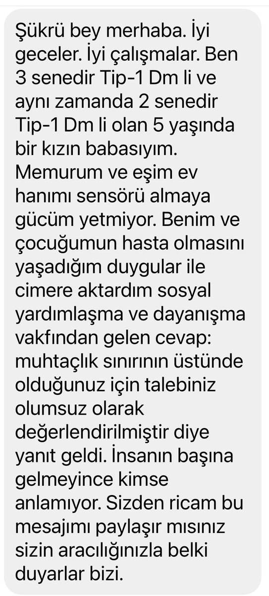 sukruhatun's tweet photo. Sensörler diyabetli çocukların hakkıdır ve SGK üzerinden karşılanmalıdır. ⁦@deryayanikashb⁩ ⁦@sgksosyalmedya⁩ ⁦@tcailesosyal⁩ ⁦@vedatbilgn⁩ https://t.co/ujto3HzATj