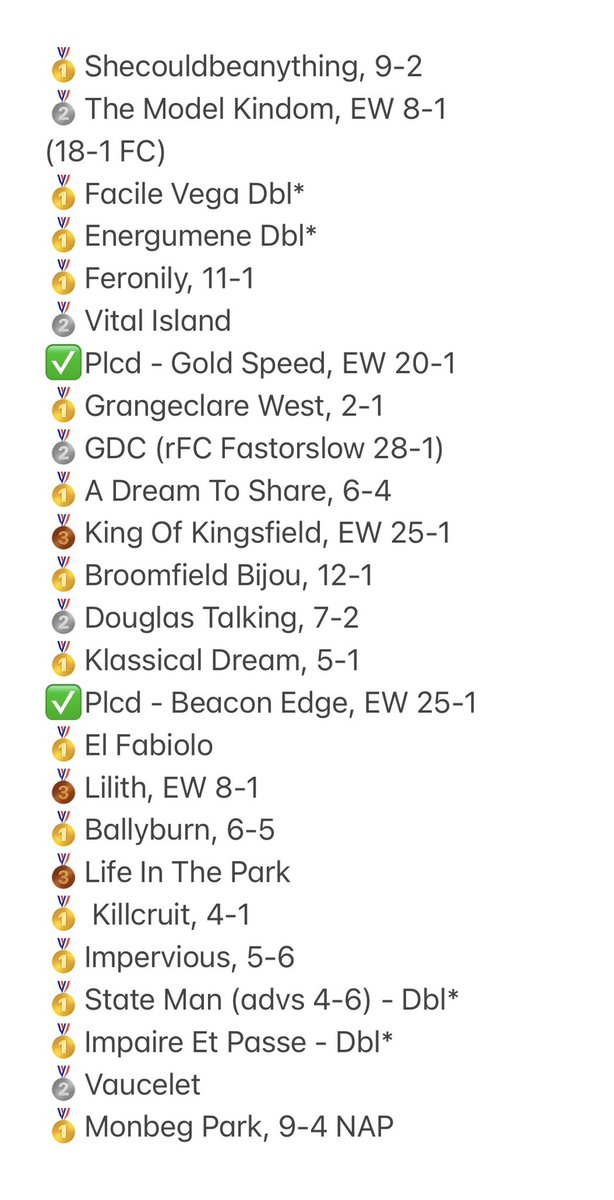 racinglee1's tweet photo. 4 days @punchestownrace 
Winners and places so far. 🤝😈👇 https://t.co/D4lcDcRxbE
