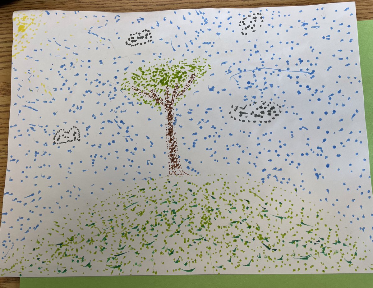 SLRMRSSB's tweet photo. Learning about pointillism and then trying our own ideas today.  So much attention to detail, planning and patience!🎨🖼️🖌️ Great work everyone! https://t.co/m2nZSteCi4