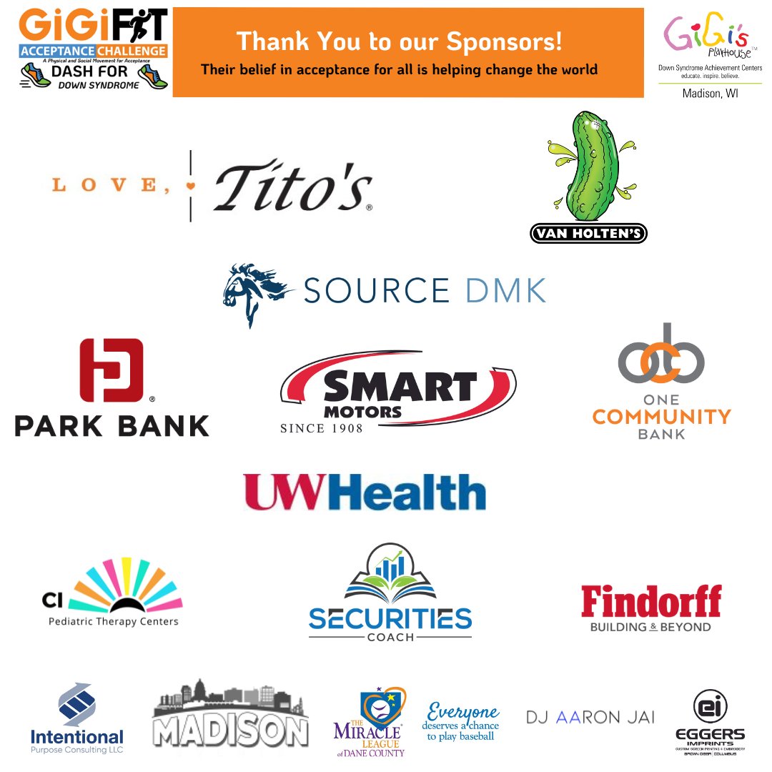 gigis_madison's tweet photo. THANK YOU to the generous sponsors of our 2nd annual Dash for Down Syndrome!
We couldn't have reached our fundraising goals without them and are grateful for their ongoing support.

#moveforacceptance #gigisplayhouse https://t.co/GmNGg0vcKS