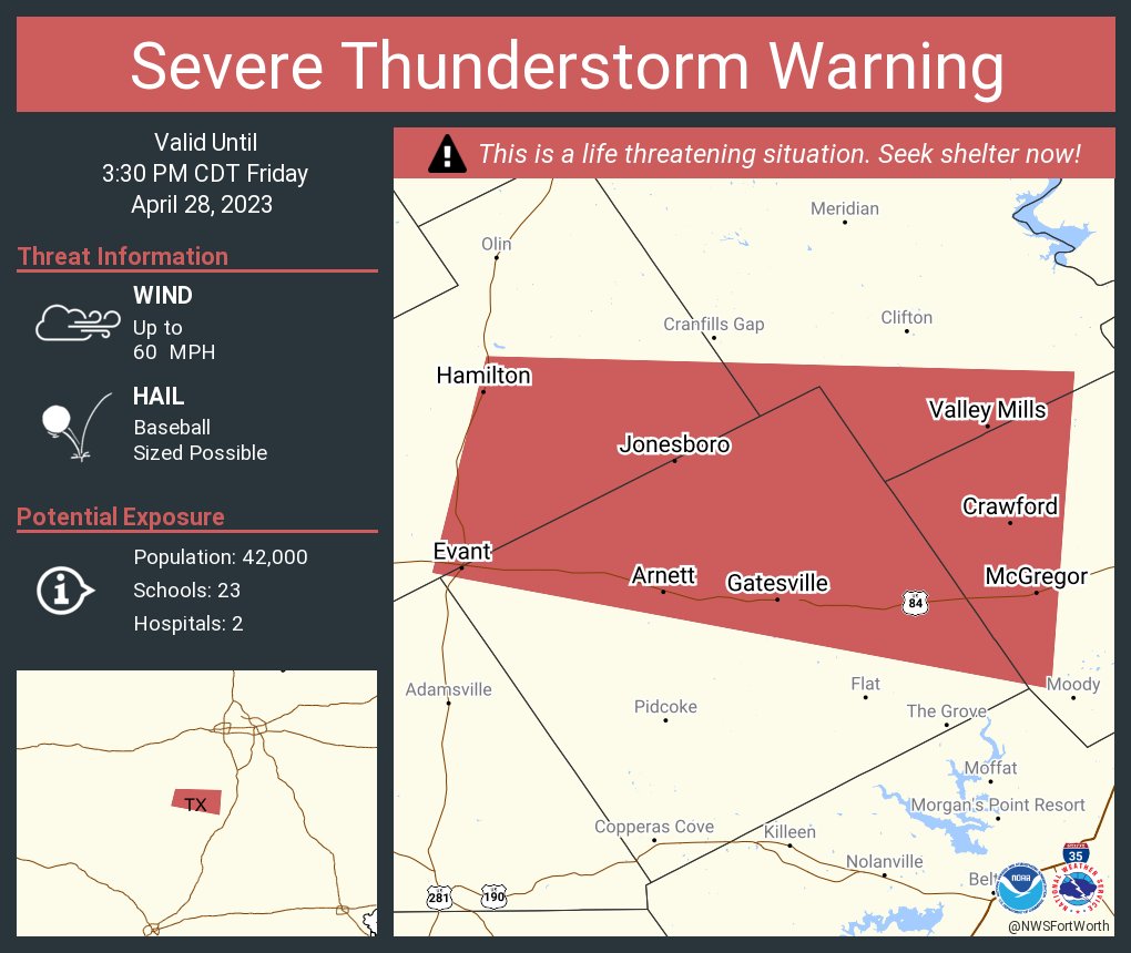 NWS Fort Worth on Twitter "Severe Thunderstorm Warning continues for