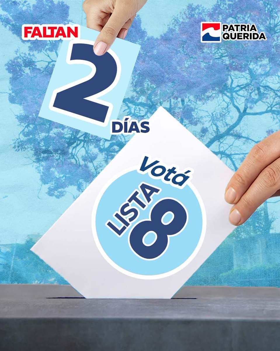 rosasosal8's tweet photo. ¡Folo faltan dos días para cambiar el rumbo de Paraguay! 

Llamá a todos a votar #Lista8 🗳 

#SíPuede  #PQalCongreso https://t.co/8XfwOnsudQ