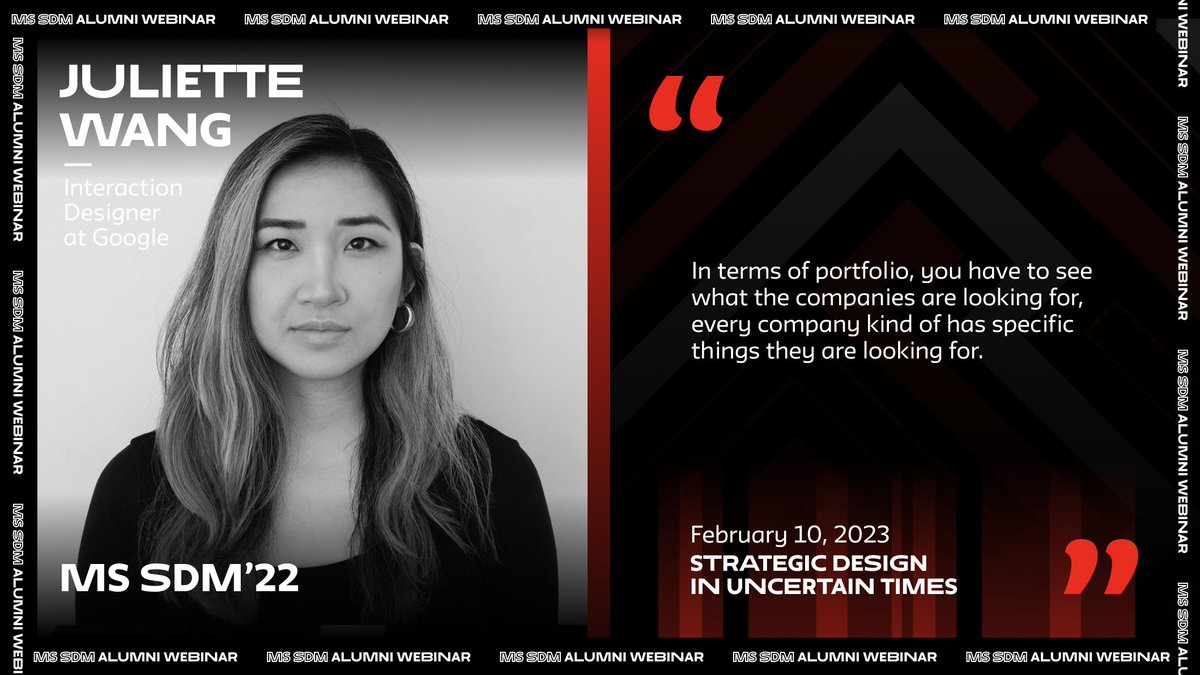 Here are some outstanding quotes that one of the panelists, Juliette Wang (SDM '22) shared in our last Alumni Webinar Series.

View more quotes from the panel on MS SDM blog: lnkd.in/ewahsHC9