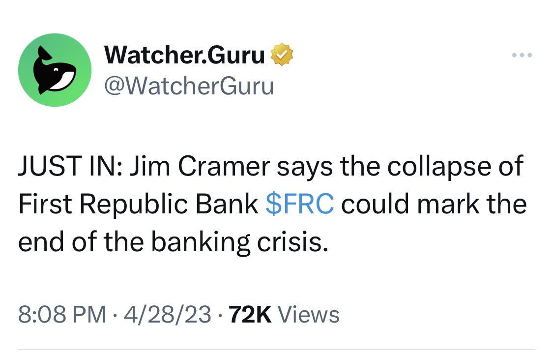 Jim Cramer just killed the entire banking sector. Buckle up for Monday. 😥 Inverse Cramer