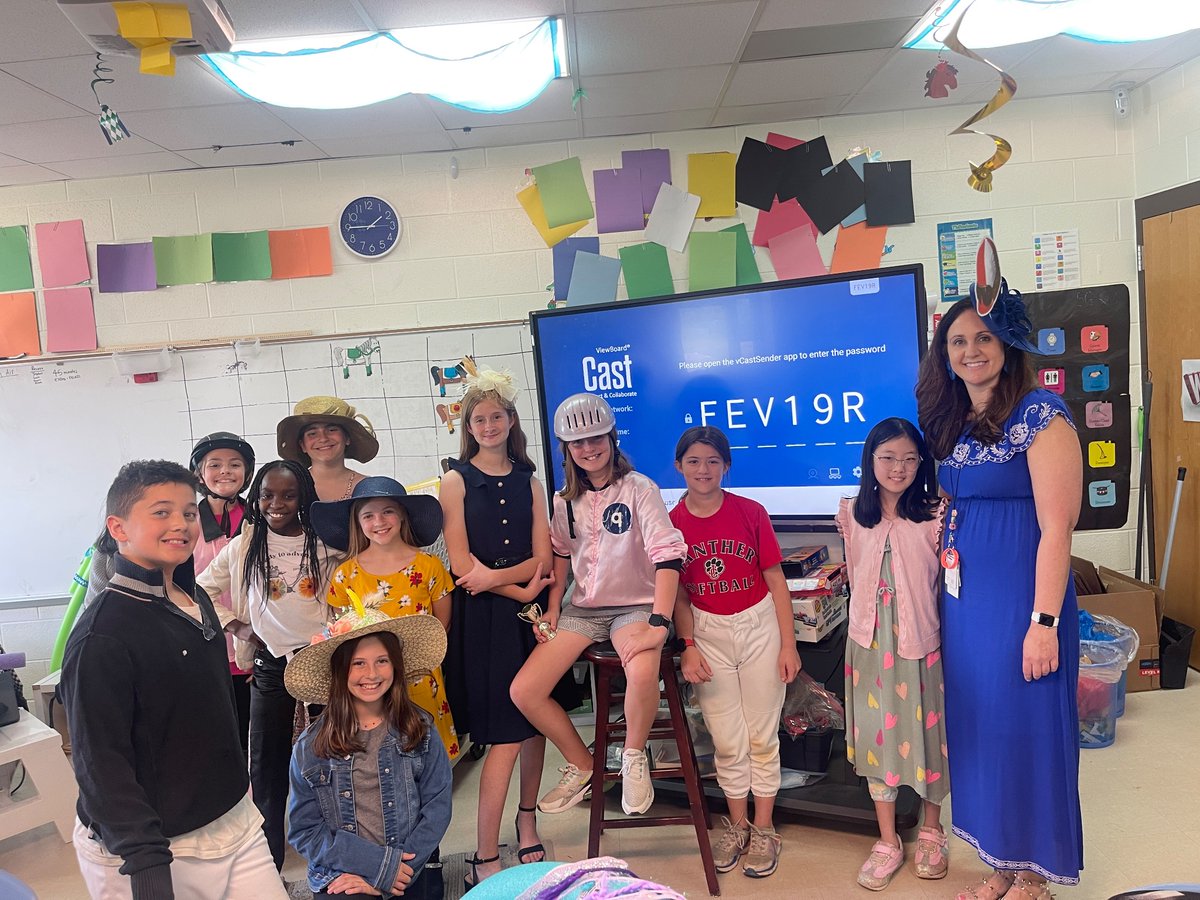 WJESClarke5th's tweet photo. Day 2 of Run for the Milestones.  We had our creative juices flowing while creating a Derby headpiece with a paragraph with specific language arts requirements to share at our Derby Fashion Show.  We also raced our pool noodle horses! #successatjcss https://t.co/GPPcJEMQK9