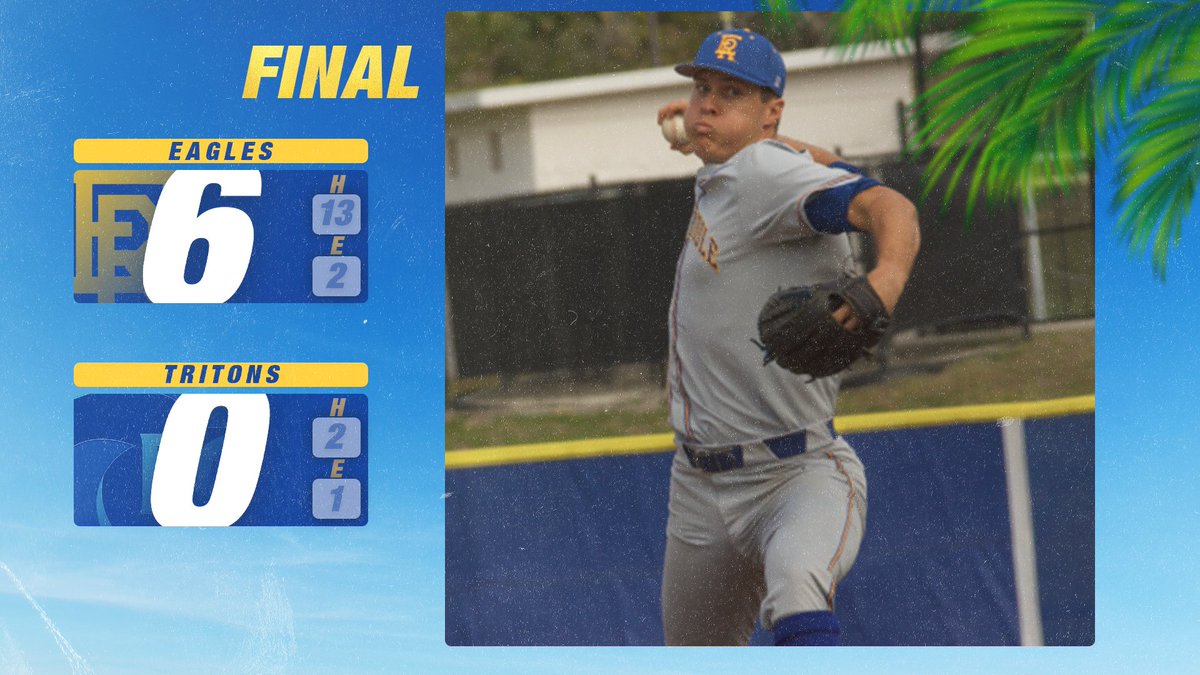 ERAUBaseball's tweet photo. EAGLES WIN!

@_DillyDilly13 tosses the first CG shutout since March 23, 2019 as the Eagles take the opener over Eckerd 6-0.

Tomorrow's game(s) will begin at 10 a.m. weather permitting.

#GoERAU #DH https://t.co/wZB0f6gxJr